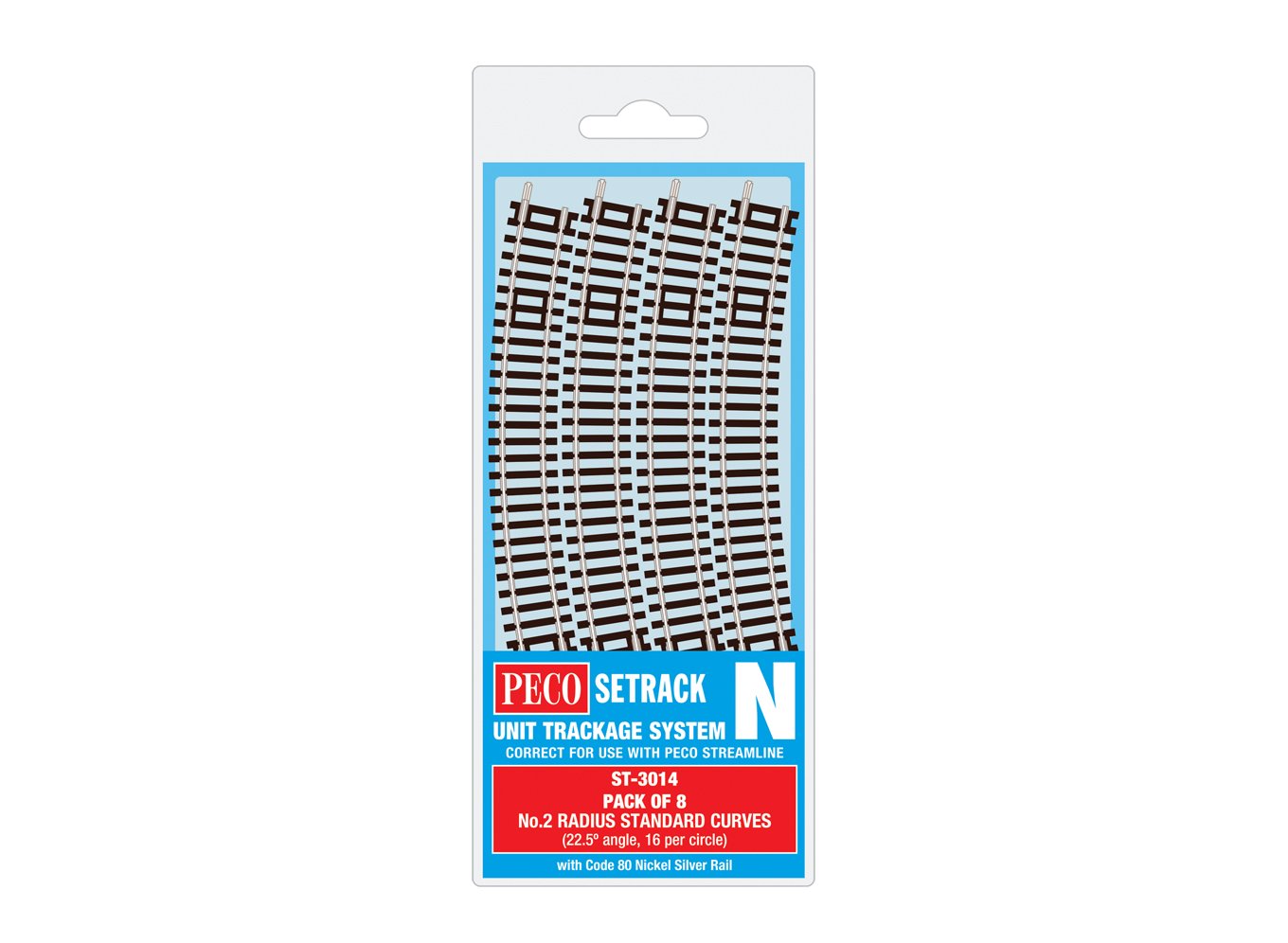 PECO ST-3014 NO.2 RADIUS STANDARD CURVE 263.5MM (8 X ST-14) N GAUGE SETRACK CODE 80 CURVED TRACK  PACKS