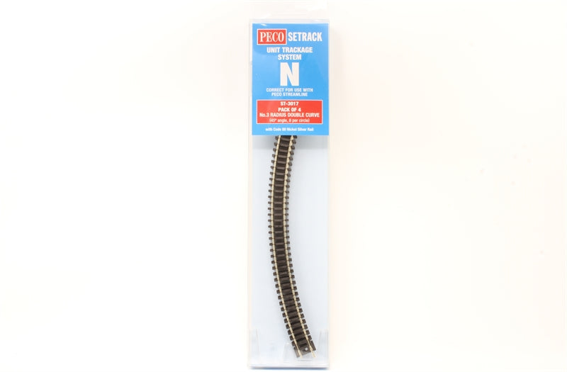 PECO ST-3017 NO.3 RADIUS DOUBLE CURVE 333.4MM (4 X ST-18)  N GAUGE SETRACK CODE 80 CURVED TRACK  PACKS