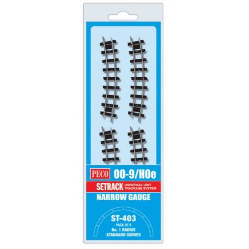 PECO ST-403 OO-9 TRACK CODE 80 NO.1 STANDARD CURVES  PACK OF 8