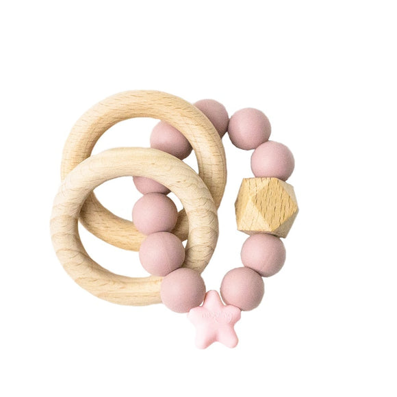 Nibbling Stellar Natural Wood Teething Toy – Blush Pink