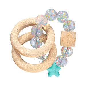 Nibbling Stellar Natural Wood Teething Toy – Candy Turquoise