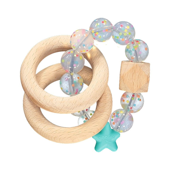 Nibbling Stellar Natural Wood Teething Toy – Candy Turquoise