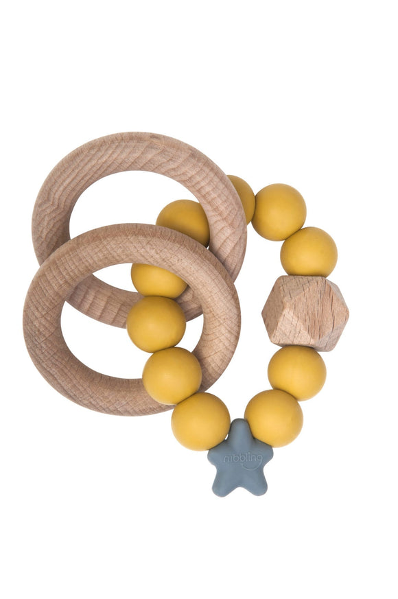 Nibbling Stellar Natural Wood Teething Toy – Mustard