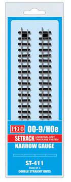PECO ST-411 OO-9 TRACK CODE 80 DOUBLE STRAIGHTS PACK OF 4