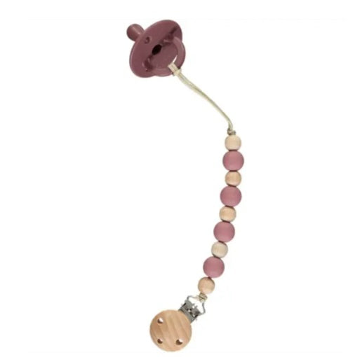 Nibbling Silicone & Wood soother clip Aubergine Dummy Pacifier