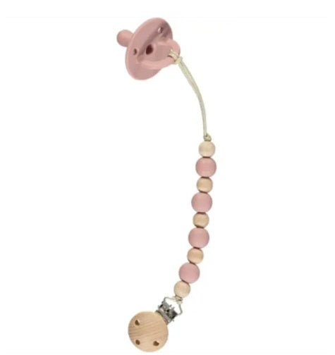 Nibbling Silicone & Wood soother clip  Blush Dummy Pacifier
