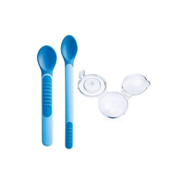 MAM Heat Sensitive Spoons & cover 6m+ Blue
