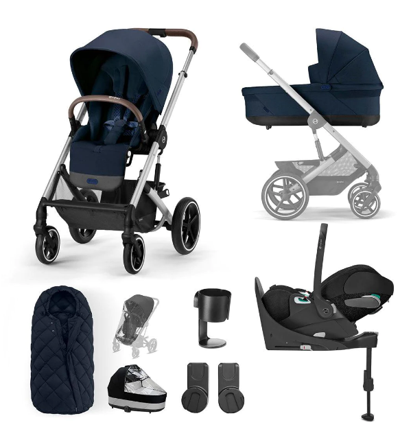 Cybex Balios S Lux Silver Frame Aton B2 Comfort Bundle in Ocean Blue