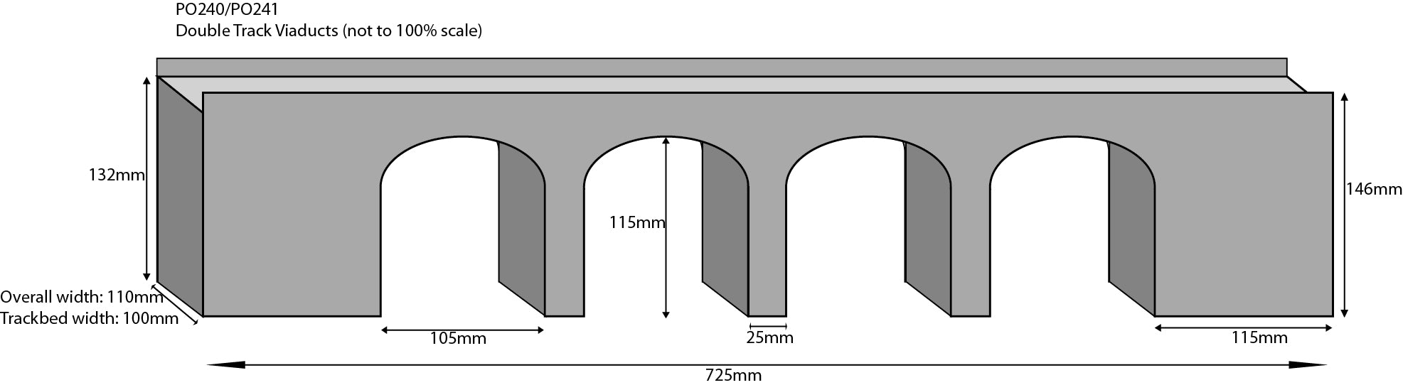 METCALFE PO240 00/H0 SCALE DOUBLE TRACK BRICK VIADUCT KIT