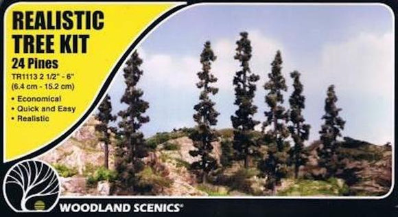 WOODLAND SCENICS WTR1113 REALISTIC TREE KIT 24 PINES