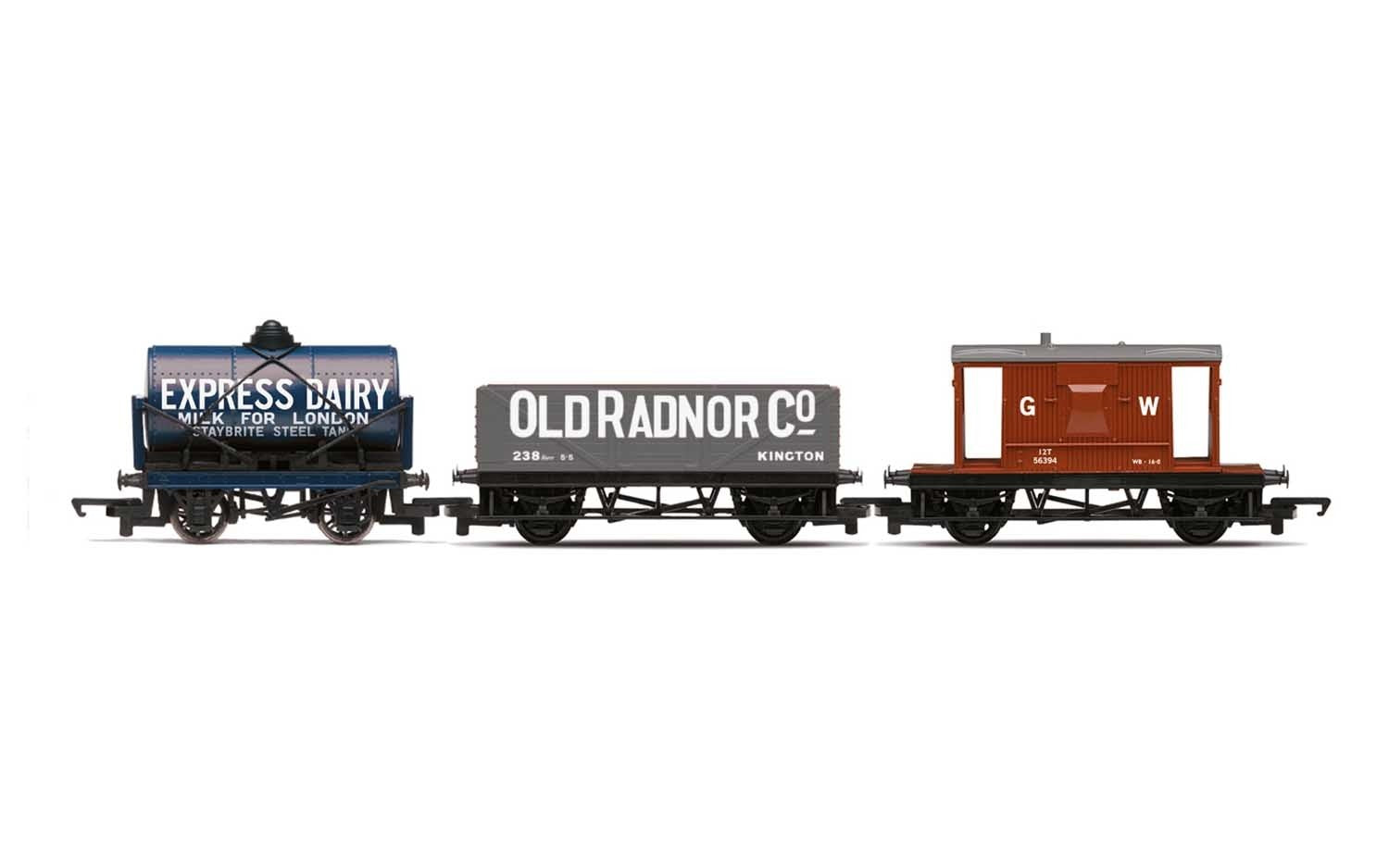 Hornby R60047 Wagons Triple Wagon Pack  Mixed Wagons with Brake Van - Era 3