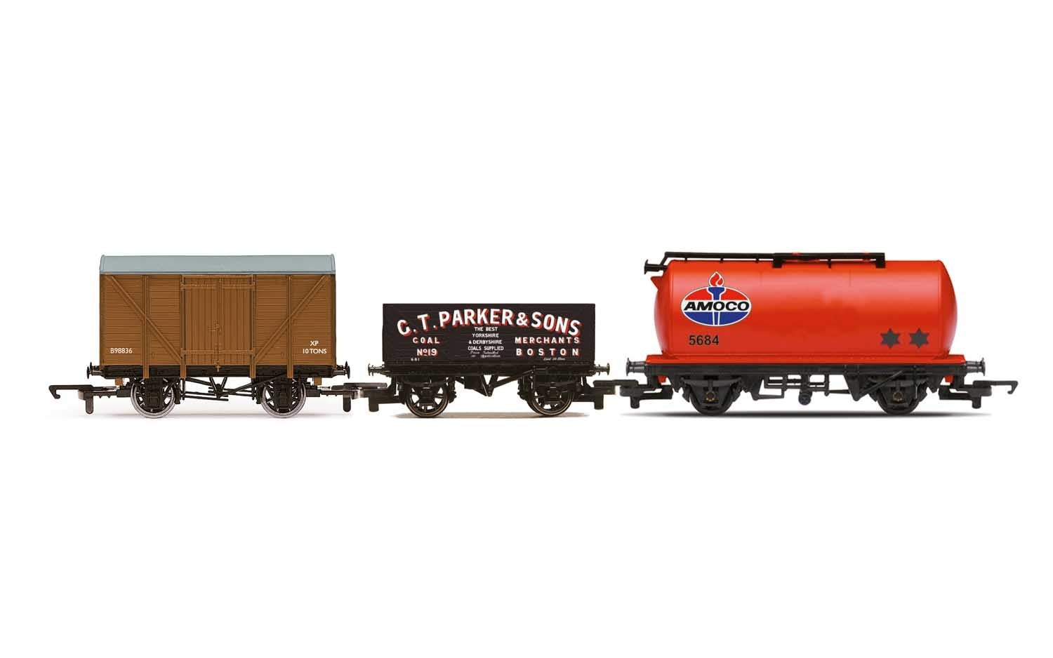 Hornby R60048 Wagons Tripple Wagon Pack  Mixed Wagons with Box Van - Era 3