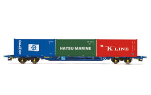 Hornby R6958 Tiphook  KFA Container wagon  93390  with 3 x 20' containers; Delmas/Hatsu/'K' Line - Era 11