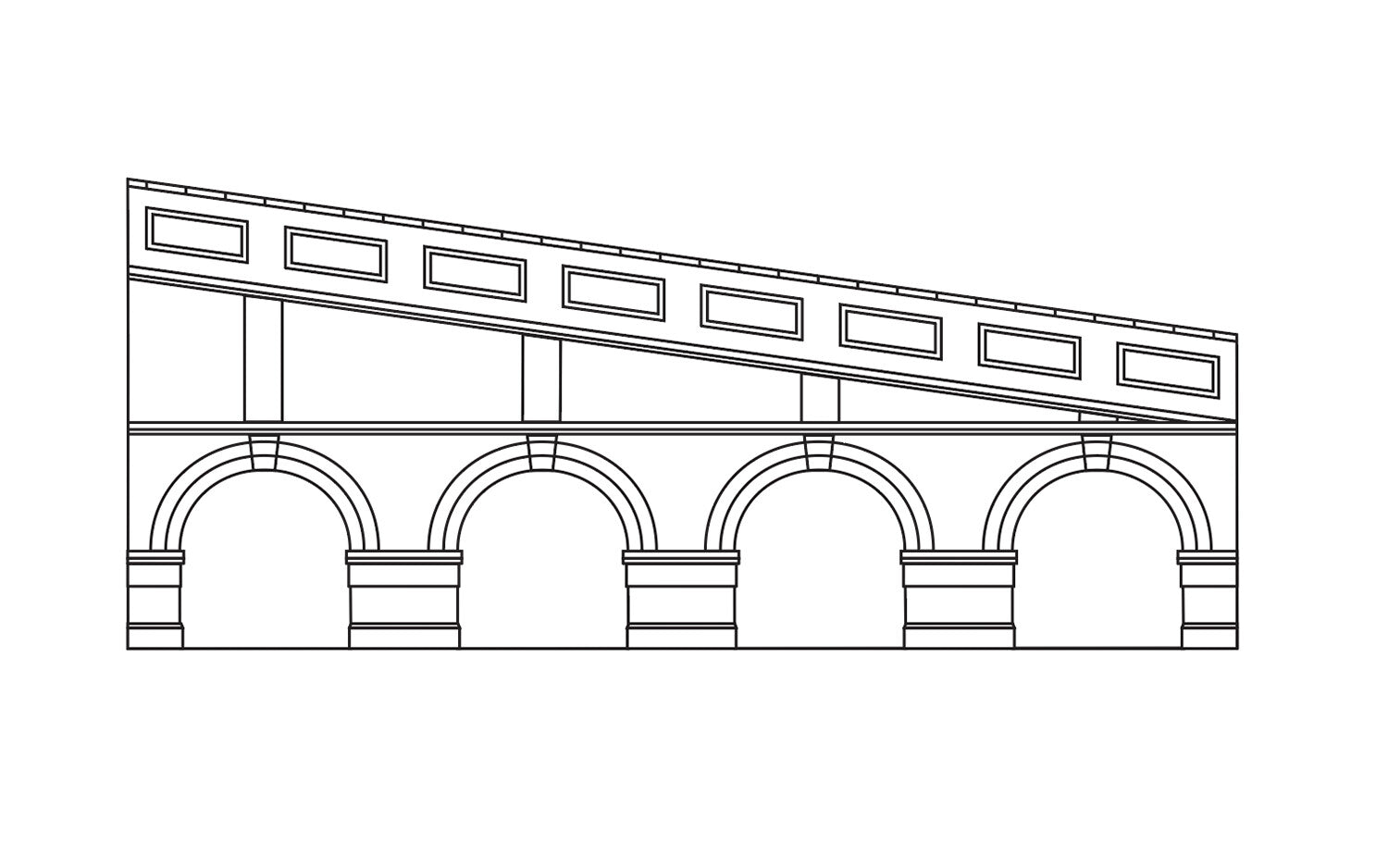 HORNBY  R7386 Mid Stepped Arched Retaining Walls x2 (Red Brick)