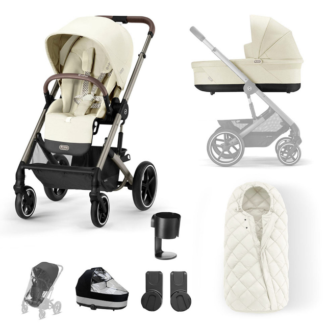 Cybex Balios S Lux Taupe Frame Essentials Bundle in Seashell Beige